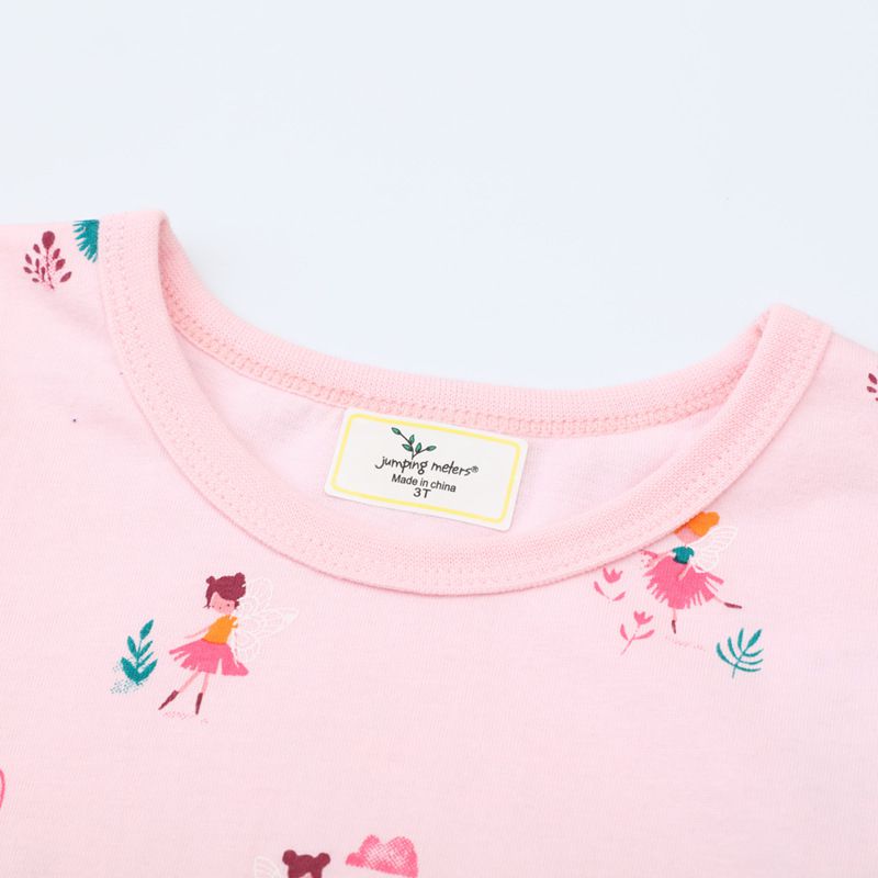 Jumping meters - 棉質圓領長袖連身洋裝-跳舞的花精靈-粉色