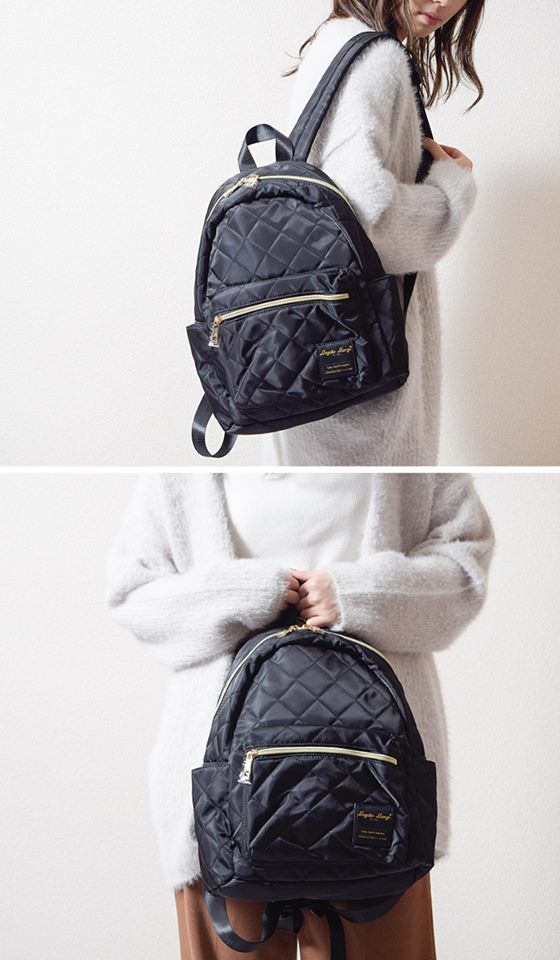 日本 Legato Largo - 菱格紋微光後背包-BK黑色 (26x35x13cm)