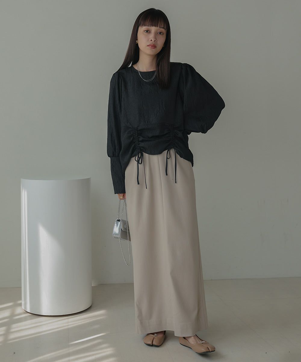 日本 Bab - 光澤感抽繩泡泡袖上衣-香檳