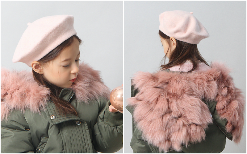 韓國 Babyblee - 羊毛素色貝蕾帽-淺粉紅 (FREE)