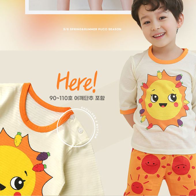 正韓 Puco - 超優質嬰幼兒/兒童七分袖100% 有機純棉家居服/睡衣-陽光燦爛