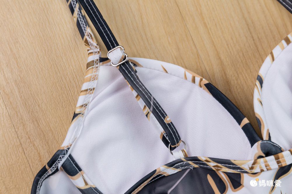 小清新比基尼罩衫顯瘦修身泳衣(三件組)-復古葉片-棕+綠+白-比基尼上衣、泳褲、罩衫