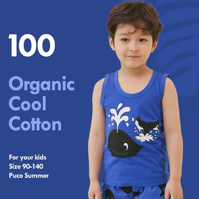 正韓 Puco - 超優質嬰幼兒/兒童無袖100% 有機棉家居服/睡衣-鯨魚噴水