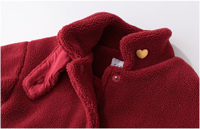 喜氣羊羔毛大衣-金屬愛心扣-粉色