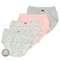 日本西松屋 - 純棉女孩內褲(4件組)-碎花/素色-藍粉紅灰