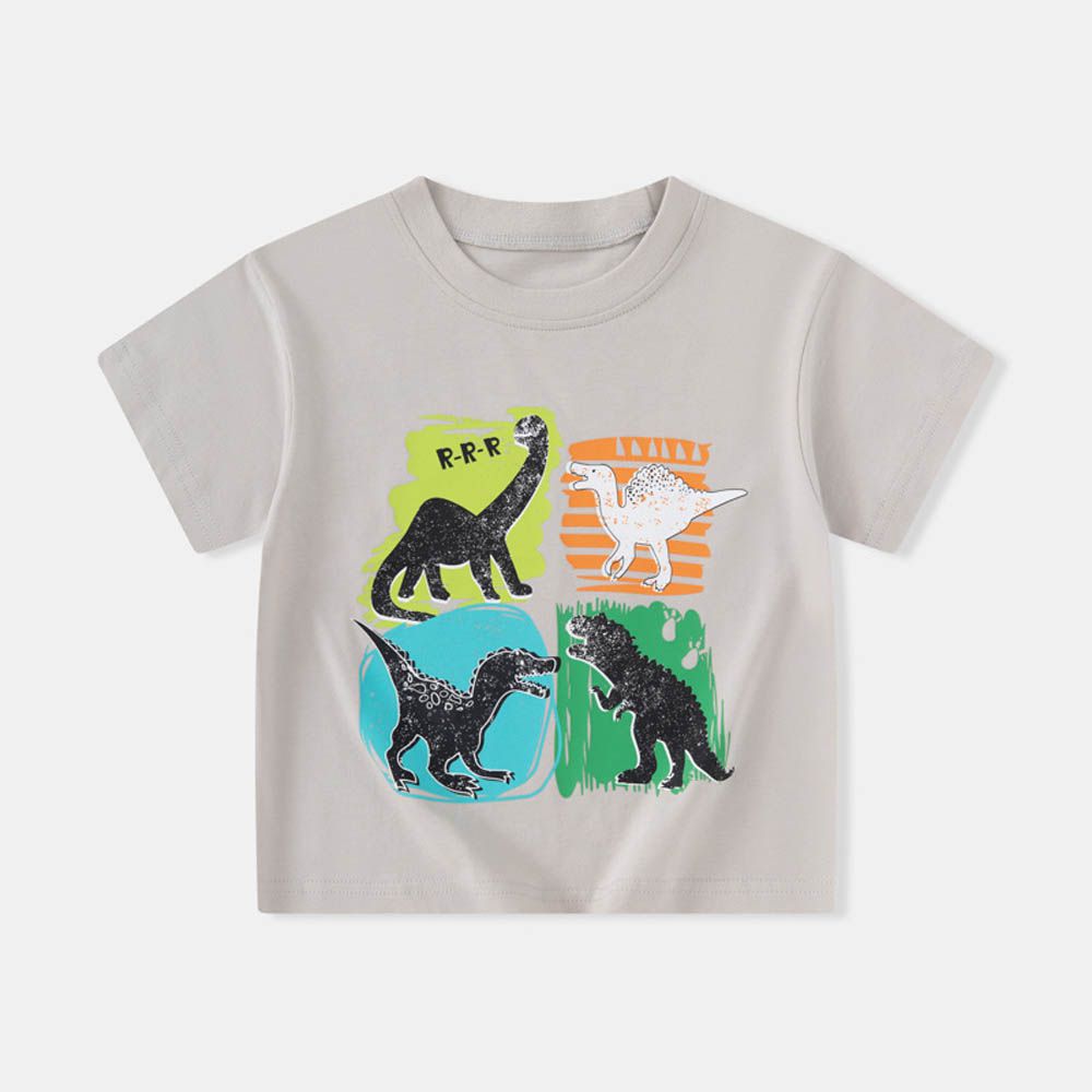 純棉短袖上衣-吼吼恐龍-灰色