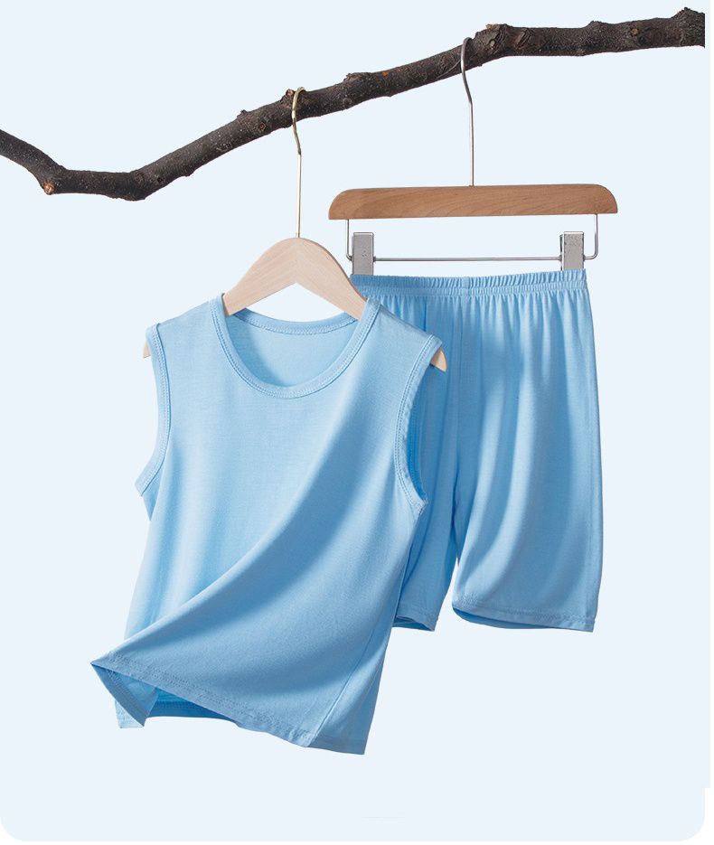 莫代爾薄款圓領無袖家居服套裝/空調服-藍色