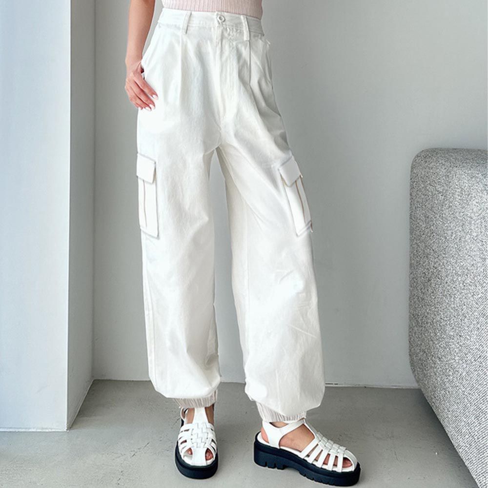 日本 GRL - 百搭顯瘦美式工裝褲-米白