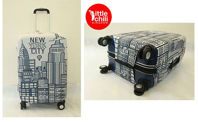 little chili - 繽紛行李箱套 M號-紐約白-24吋 -高60 寬40 厚度25cm