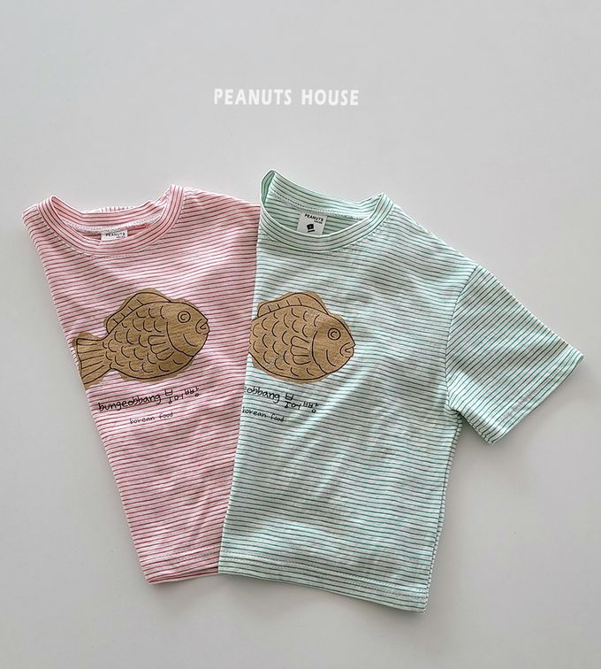 韓國 Peanuts House - 純棉印花圓領短袖上衣-鯛魚燒-紅