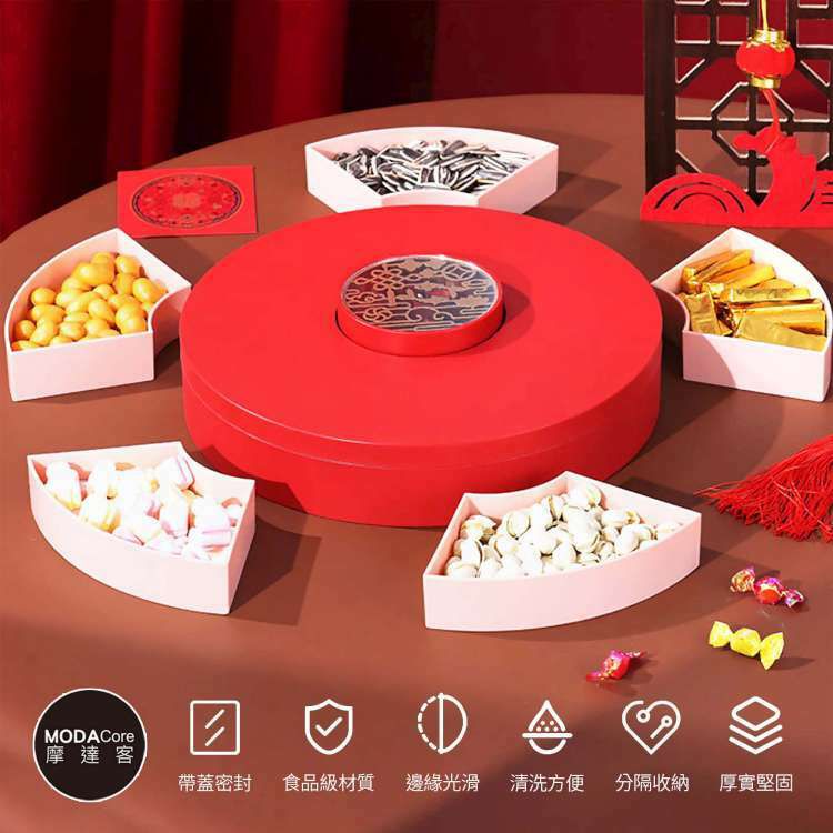 MODACore 摩達客 - 農曆春節◉開運大紅宮廷圓形精緻糖果盒水果盤聚寶盆