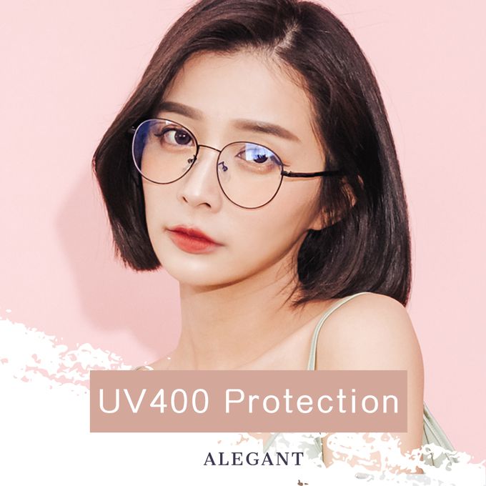 ALEGANT - 率性黑雪松橢圓鏡框輕量鏡腳UV400濾藍光眼鏡