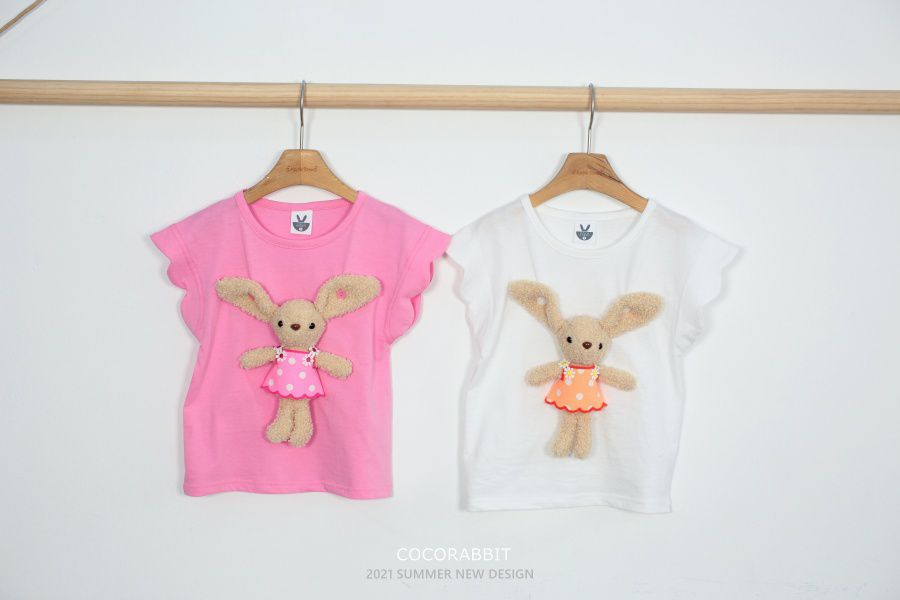 韓國 Coco Rabbit - 兔子娃娃花瓣袖T-粉紅