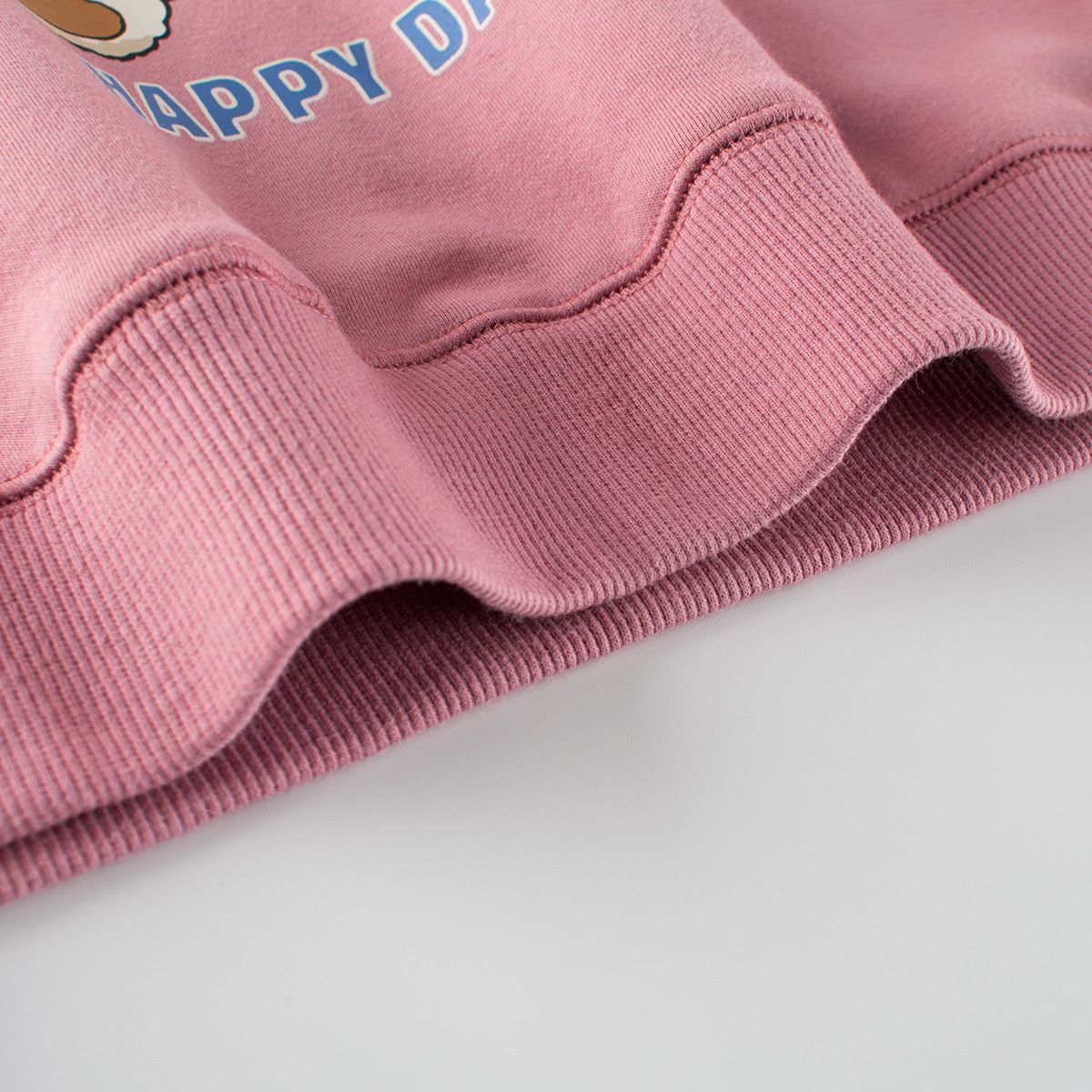 (大童)加絨圓領長袖上衣/大學T-微笑熊熊-粉色