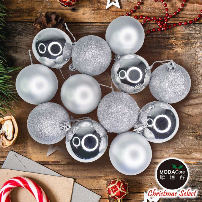 MODACore 摩達客 - 摩達客耶誕-60mm(6CM)霧亮混款電鍍球24入吊飾組(銀色系) 聖誕樹裝飾球飾掛飾