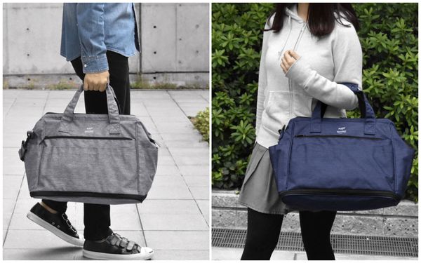 日本 Anello - 2way大開口大容量可擴充行李袋(可肩背)-灰色 (31x40x21cm)-26L