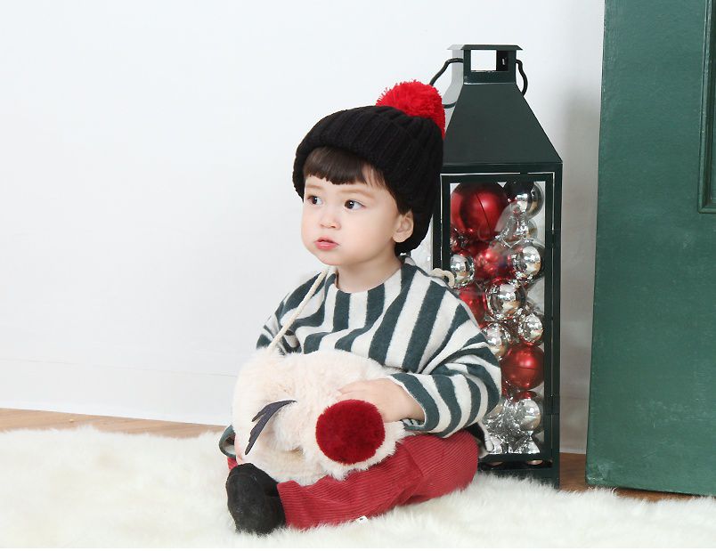 韓國 Babyblee - 大毛球針織毛線帽-藍 (FREE)