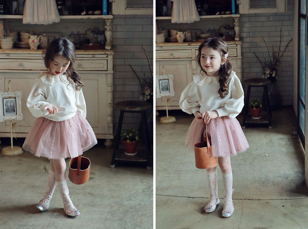 韓國 PuellaFLO - 雙層花瓣領泡泡袖上衣-米白