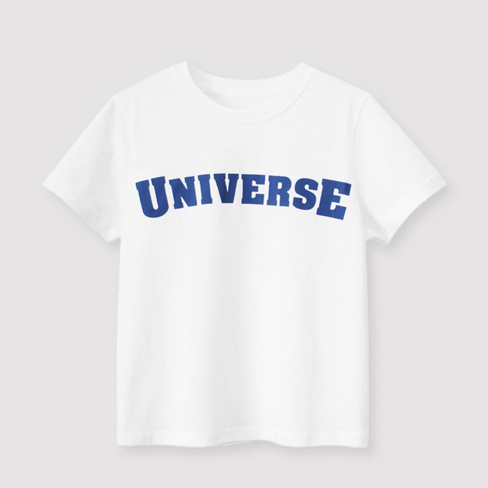 美式字母印短袖上衣-UNIVERSE-白