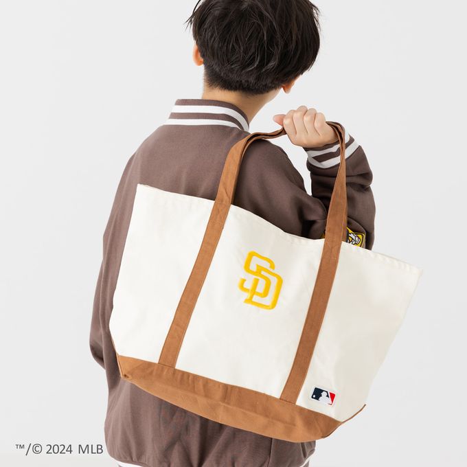 日本 Chil2 - MLB聯名 logo刺繡大容量托特包-聖地牙哥教士-金摩卡