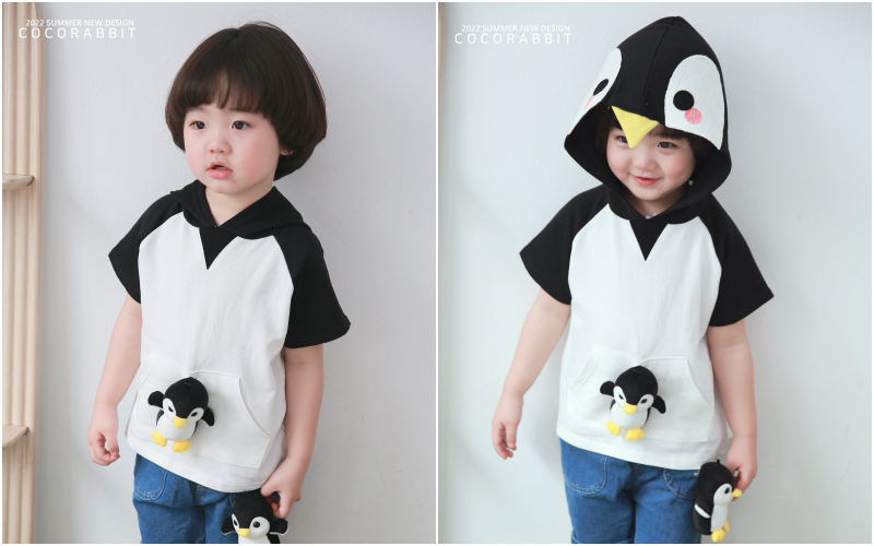 韓國 Coco rabbit - 企鵝娃娃造型連帽T-黑