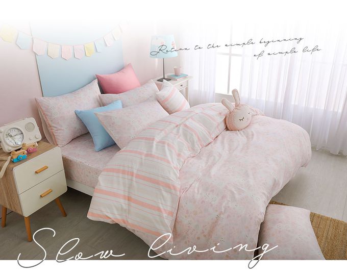 鴻宇 HongYew - 雙人床包枕套組 美國棉授權品牌 300織-眠眠兔-粉