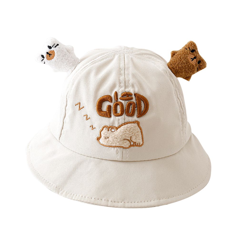 寶寶防曬帽 睡覺小熊立體童帽 嬰兒漁夫帽-米色睡覺熊熊