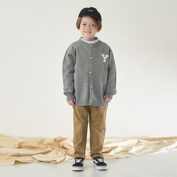 日本 b-ROOM - 字母刺繡針織開襟衫(可機洗)-灰