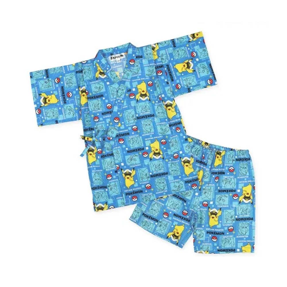 100%棉 夏季限定甚平短袖套裝-卡通人物寶可夢-水藍