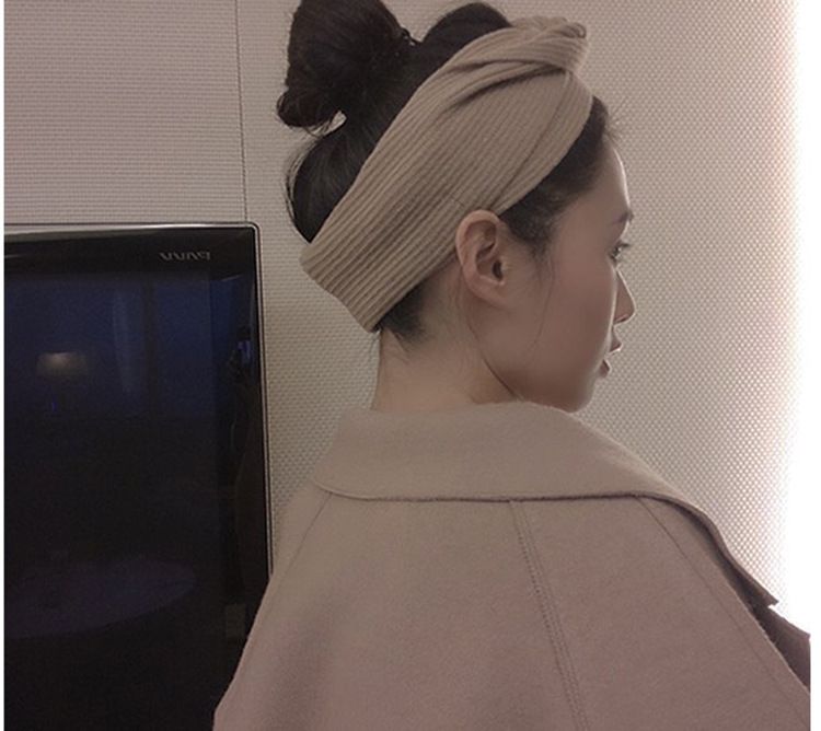 寬邊鬆緊交叉髮帶-鹿皮絨-粉色