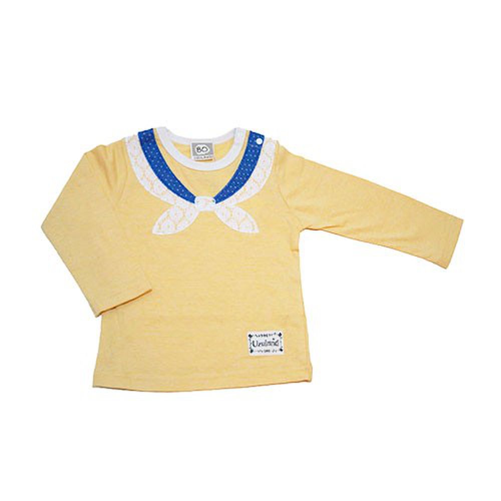 日本ZOOMIC - UZULAND蕾絲領巾條紋上衣-奶油黃