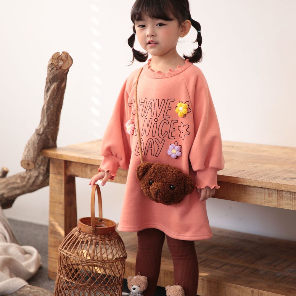 韓國 Coco rabbit - 熊熊娃娃毛線花朵洋裝-橘