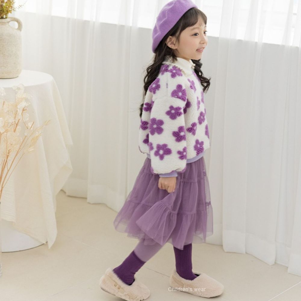 韓國 Orange Mom - 滿版花花紗裙套裝-紫花上衣X紫紗裙