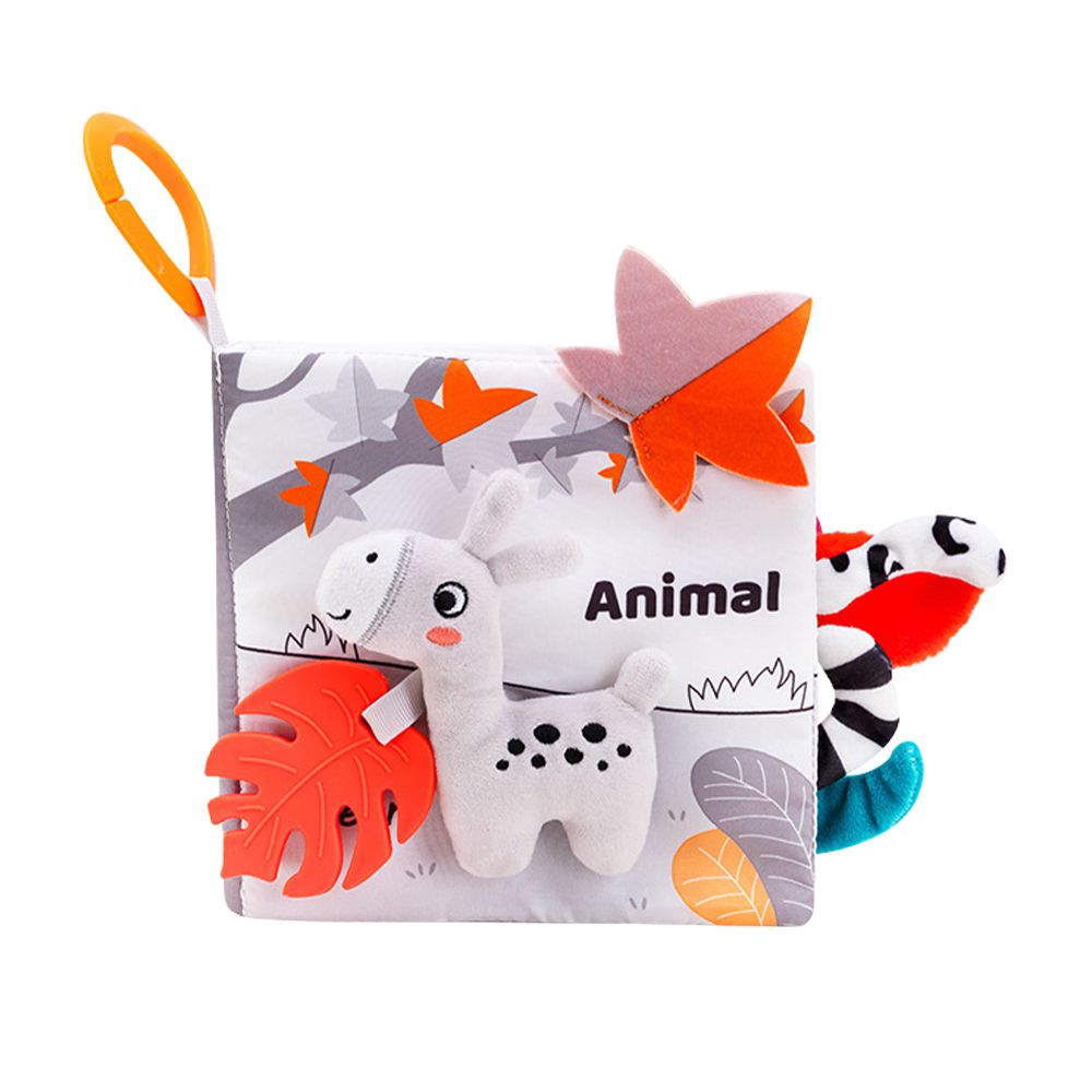 寶寶布書 黑白動物尾巴 認知學習書 英文單字 動物啟蒙玩具 可啃咬-小鹿款