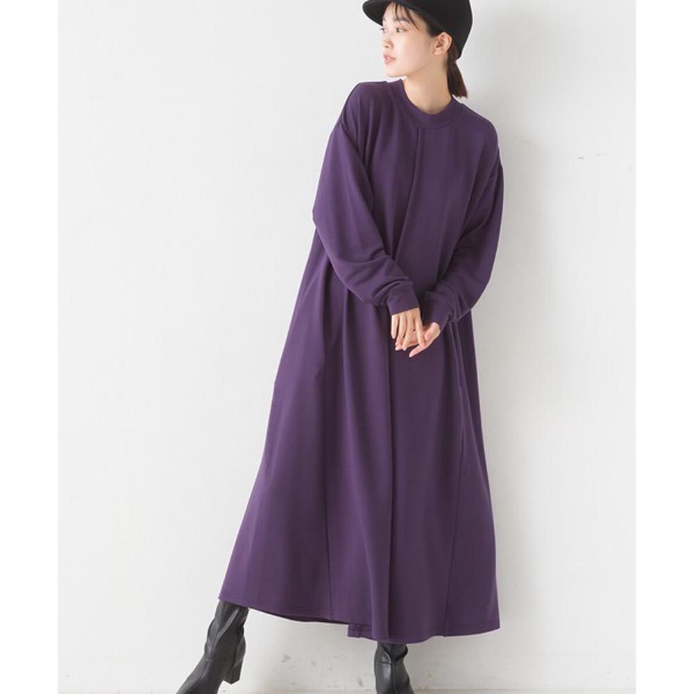 日本 OMNES - ＋3度C蓄熱素面長袖洋裝-深紫