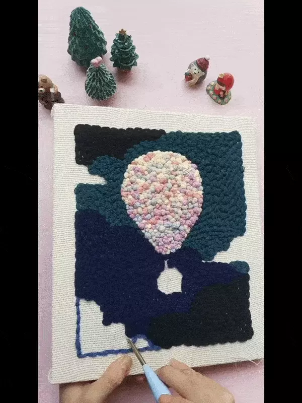 DIY手工毛線刺繡/俄羅斯戳戳繡(含外框+可調檔戳戳筆)-貓咪 (約25x30cm)