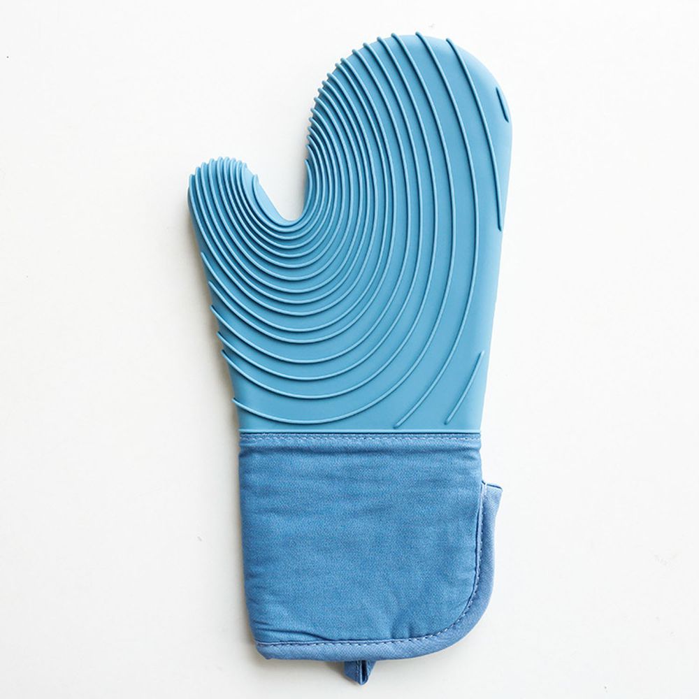 防燙手矽膠拼接隔熱手套-淺藍色-單入