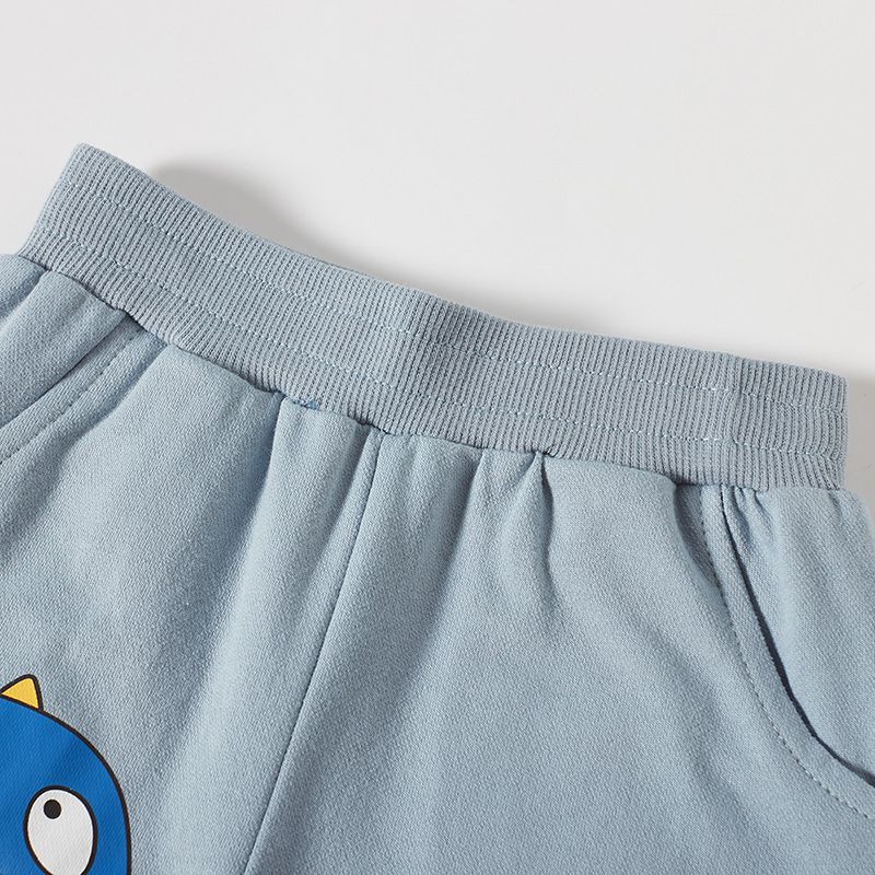 BE TOP - 純棉立體造型休閒短褲-戴口罩的恐龍-淺藍色