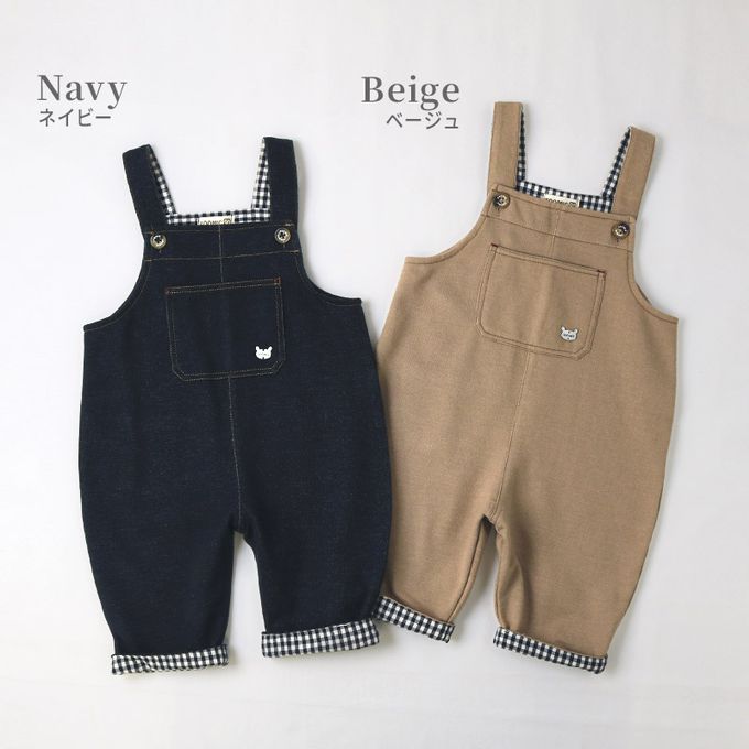 日本 ZOOLAND - 胸前大口袋舒適好穿吊帶褲-格紋內襯-海軍藍