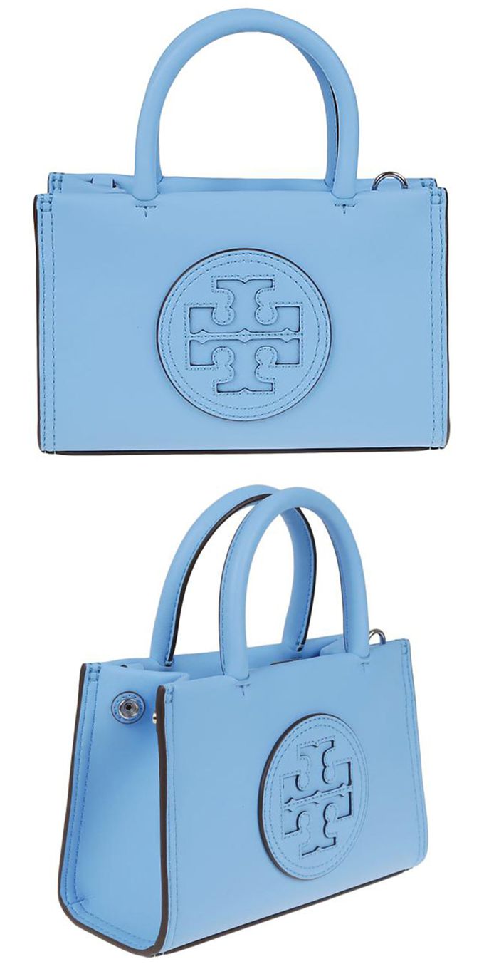 TORY BURCH - 圓形LOGO皮革小托特包 (藍色)