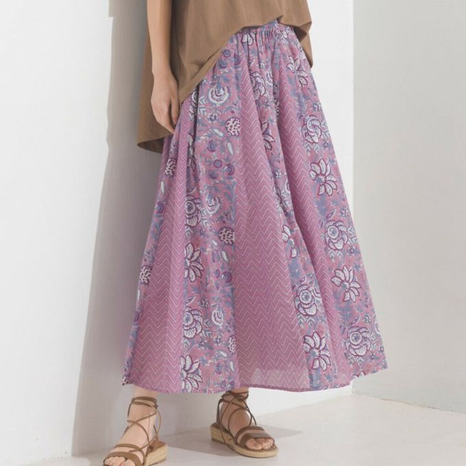日本 OMNES - 100%印度棉 奢華印花飄逸感長裙-紫