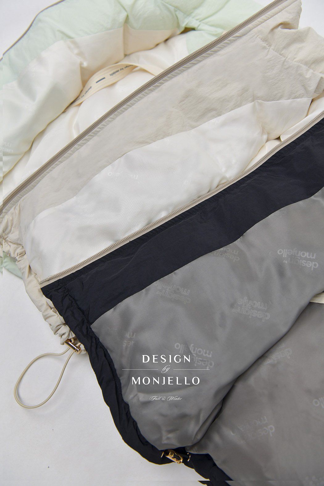 韓國 MONJELLO - (100%鴨絨)防潑水立領羽絨背心-淺卡其