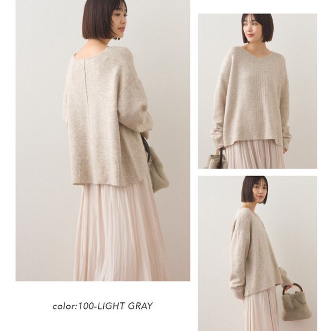 日本 OMNES - V領美型優雅混色感針織毛衣-淺灰