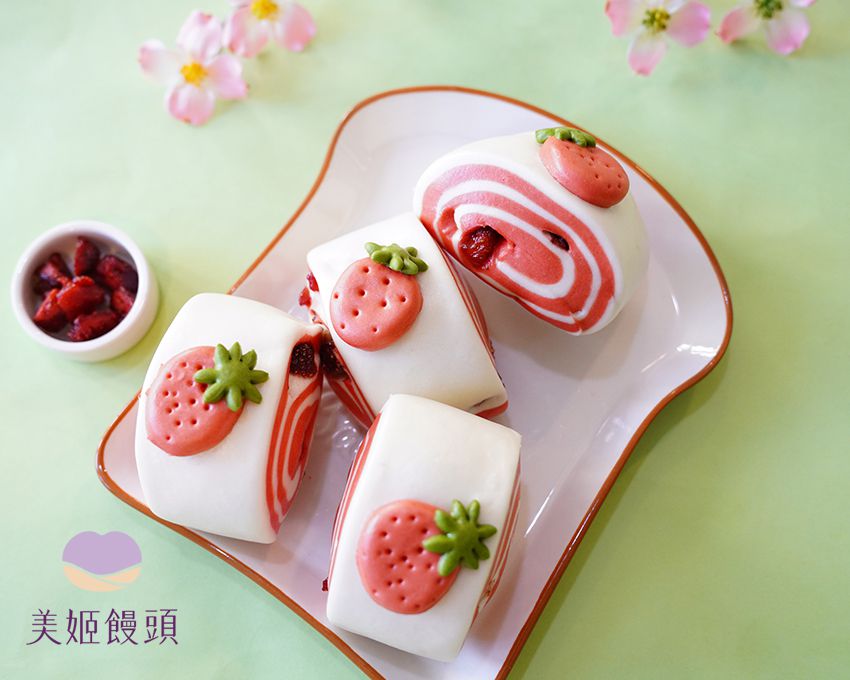美姬饅頭 - 草莓瑞士捲鮮乳造型饅頭 (6入)-55g