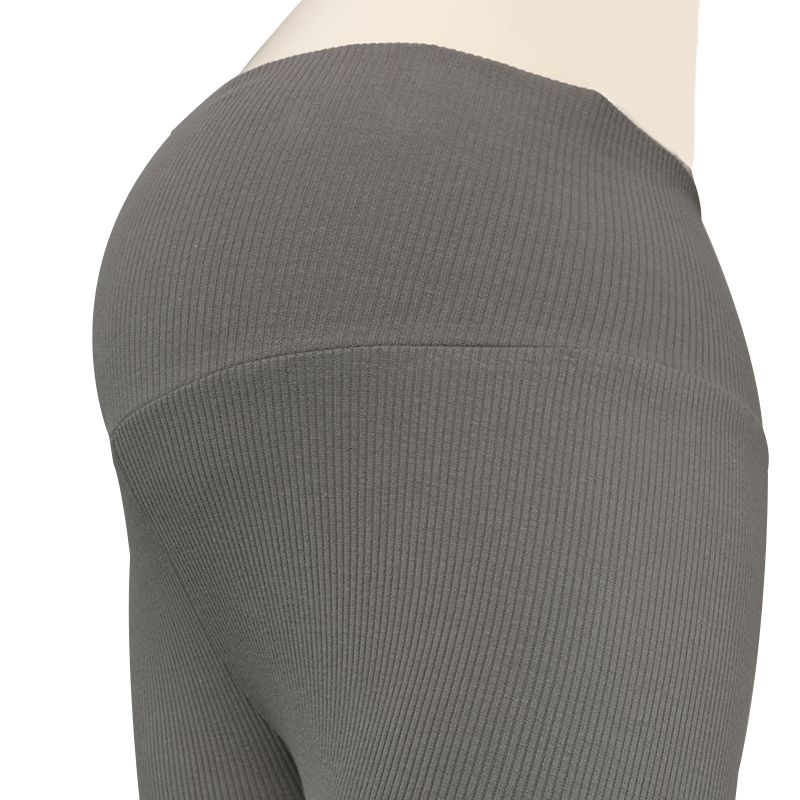 akachan honpo - 緊身褲有機棉-羅紋 褲腳開衩-深灰色