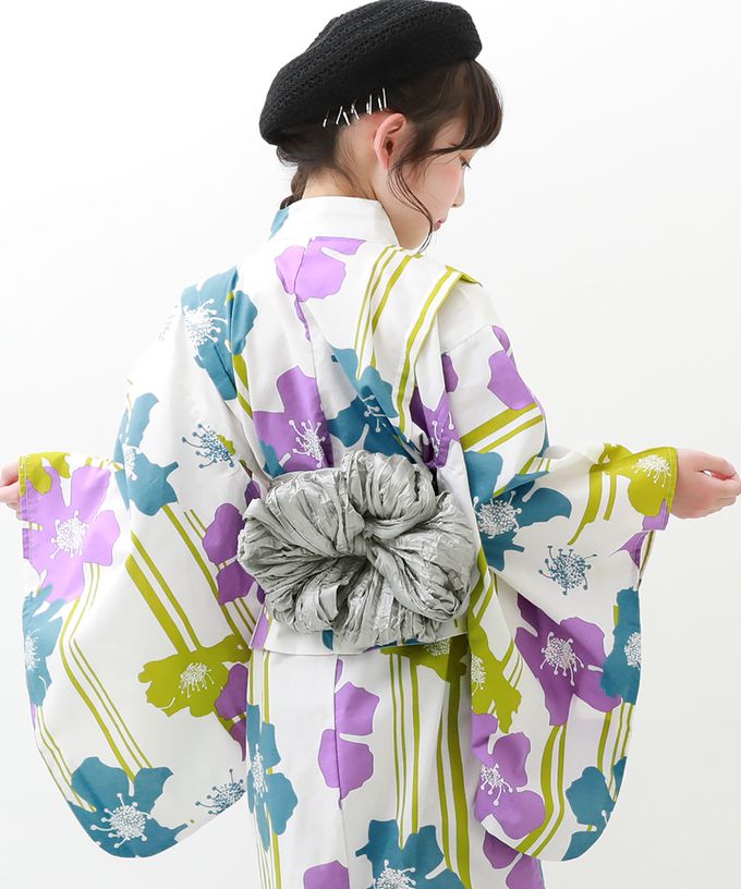 日本 devirock - 純棉夏日祭典花朵浴衣兵兒帶2件組-牡丹格紋-粉x綠