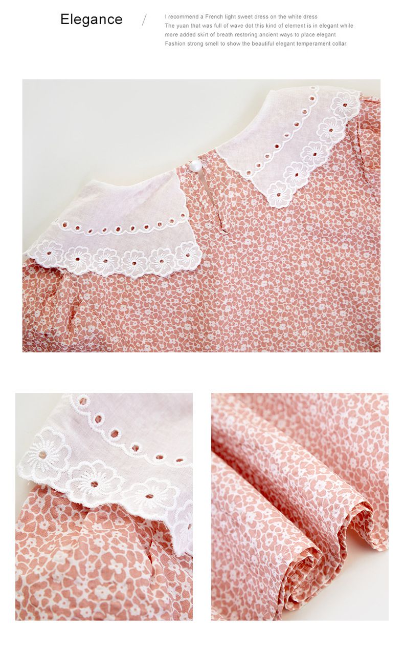 娃娃領短袖洋裝-碎花紋路-淺藍色