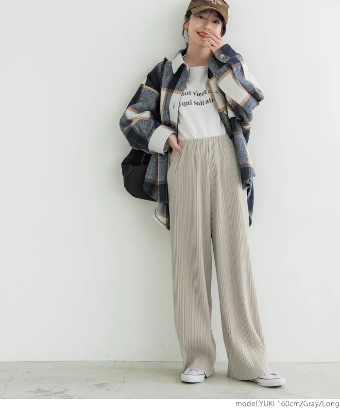 日本 COCA - [可剪裁] 垂墜感修身細摺長褲-灰杏