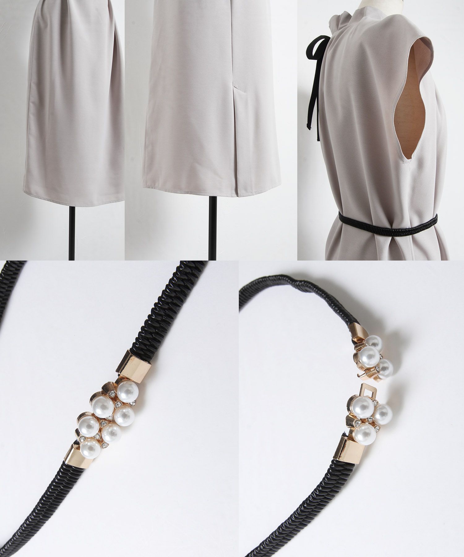 日本 tocco-closet - 高雅珍珠皺摺簡約洋裝-知性黑