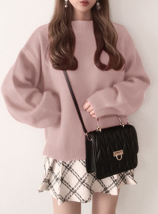 日本 GRL - 微立領顯瘦落肩針織毛衣-象牙杏 (F)